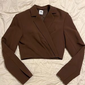 Cropped Brown Shoulder Pad Zara Blazer Size XS/0